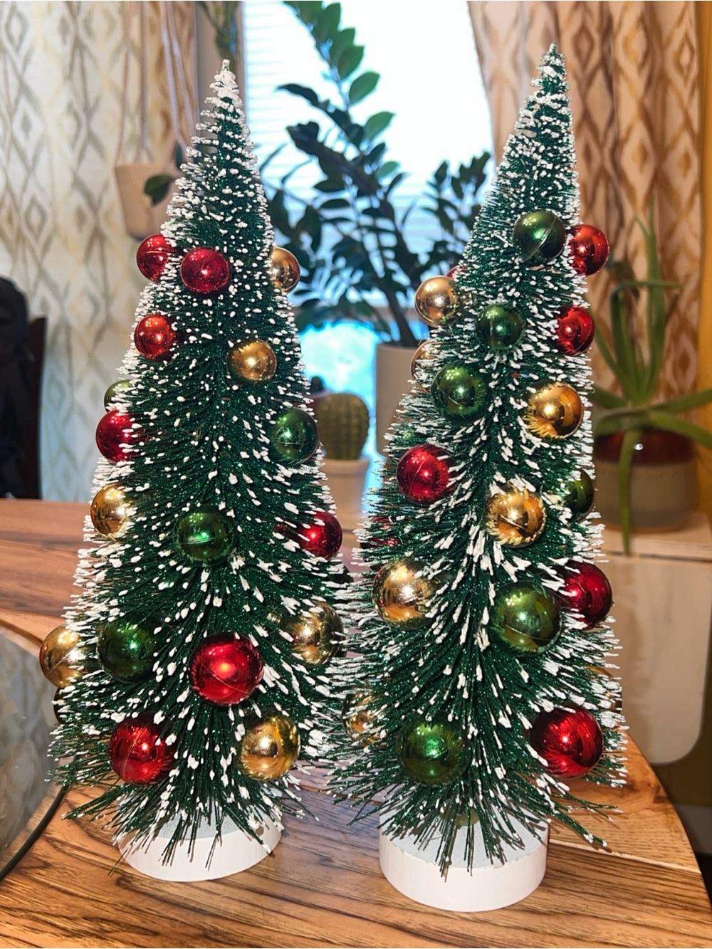 Lot of 2 Bristol Ornament Christmas Tree, Bottle Brush Flocked 13" Tall